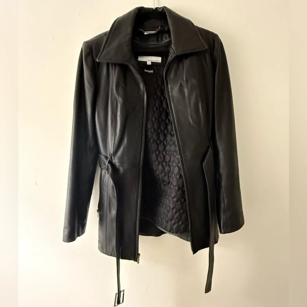 Wilson’s Black Leather Belted Jacket - Size M - Picture 2 of 16